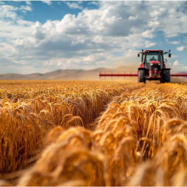 Tractor harvesting wheat