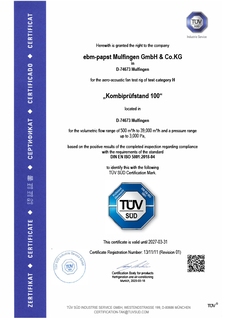 DIN EN ISO 5801:2018-04 - "Kombiprüfstand 100" in Mulfingen - Volume flow range 500-39,000 m³/h and pressure up to 3,00 Pa