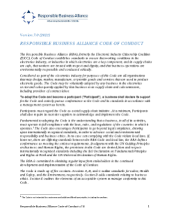 Responsible Business Alliance Code of Conduct