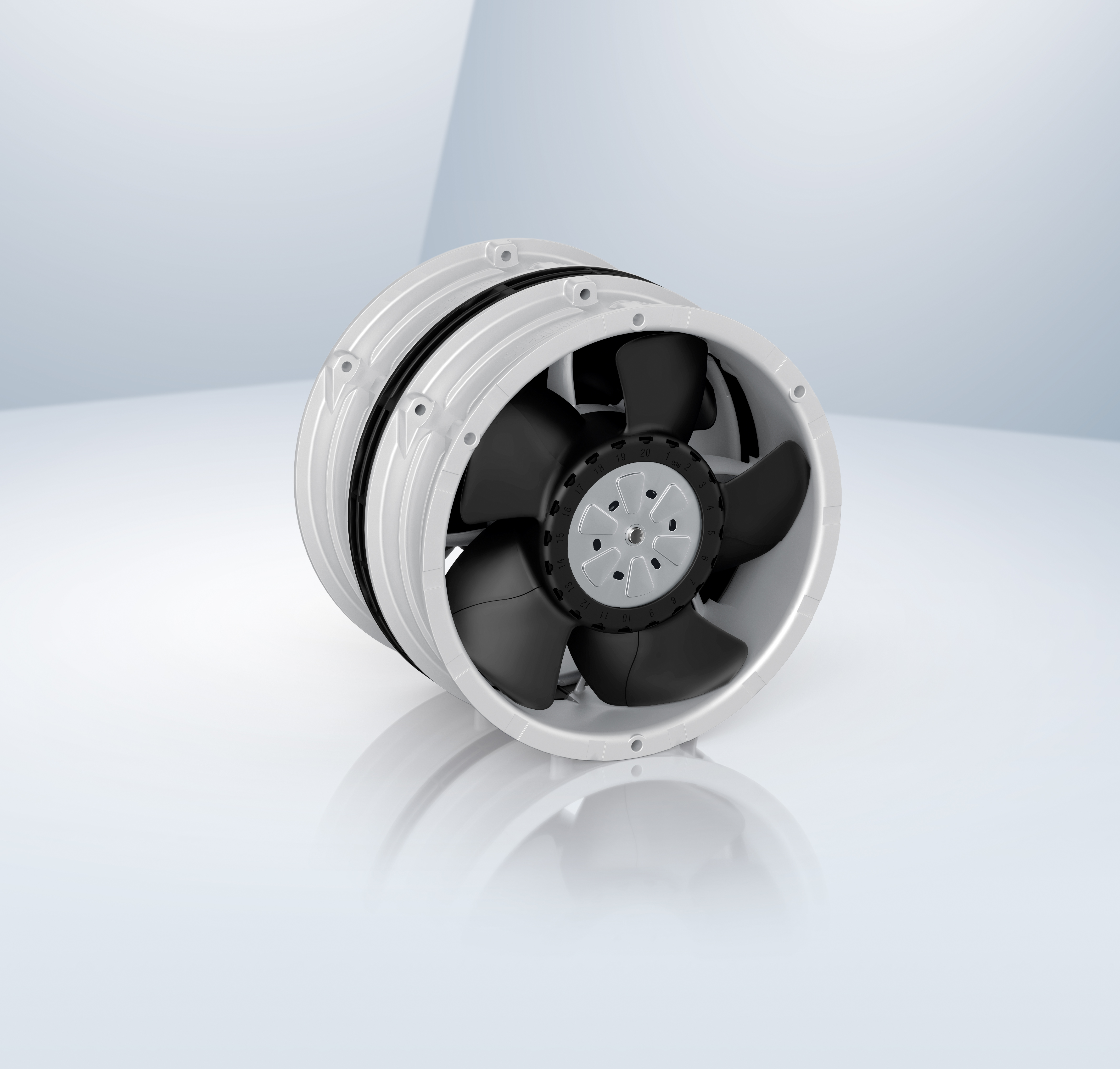 Two opposing fans with high flow rate and efficiency