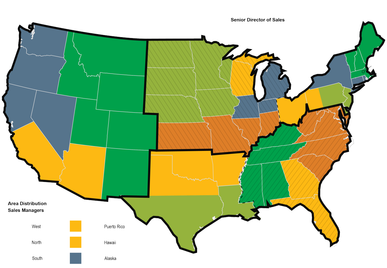 Sales territory maps, sales managers in the US